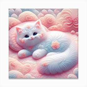 Pink Cat On A Cloud Canvas Print