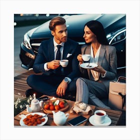 Young Couple With A Car Canvas Print