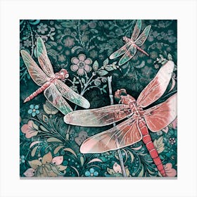 Three Dragonflies (Red) Canvas Print