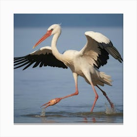 Default A Stork Catches Fish From The Sea 0 1 Canvas Print