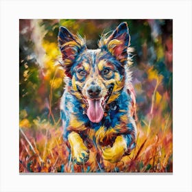 Dog Running In The Grass Canvas Print