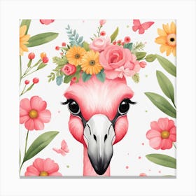 Floral Baby Flamingo Nursery Illustration (4) Canvas Print