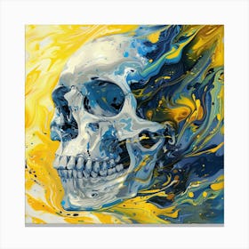 Skull In Yellow And Blue Canvas Print