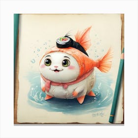 Kawaii Sushi Cat Canvas Print