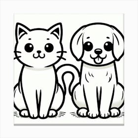 Line Art cat and dog Canvas Print