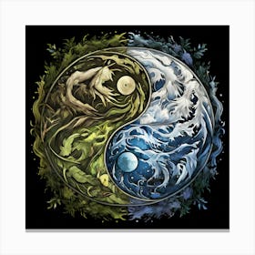 Yin Yang, Yin And Yang Symbol With Natural Elements Representing Balance And Harmony 1 Canvas Print