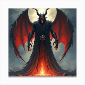 Demon In Dark Magic Ritual, Vibrant Watercolor Backdrop 1 Canvas Print