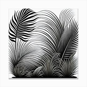 Black And White Tropical Leaves 2 Canvas Print