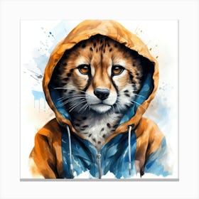 Watercolour Cartoon Cheetah In A Hoodie Canvas Print
