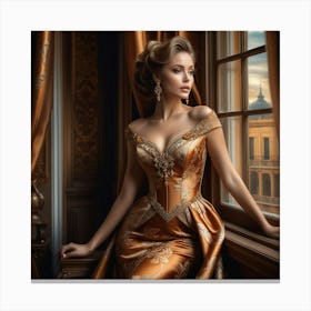 Beautiful Woman In Golden Dress 2 Canvas Print
