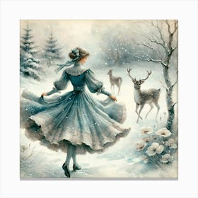 Snow Girl In Blue Dress Canvas Print