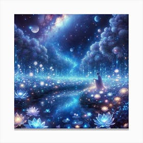 Lotus Flower In The Night Sky paintings art print Canvas Print