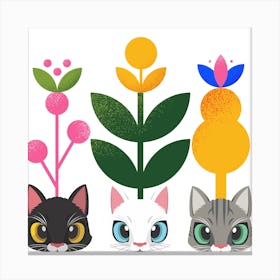 Cats With Flowers Canvas Print