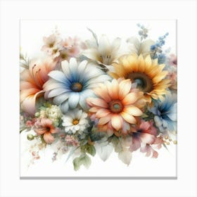Summer Floral Dream A Delicate Watercolor Of Blooming Flowers Canvas Print