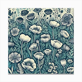 Linocut Flowers Meadow Canvas Print