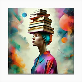 Surreal Elegance: Woman Balancing Books Canvas Print