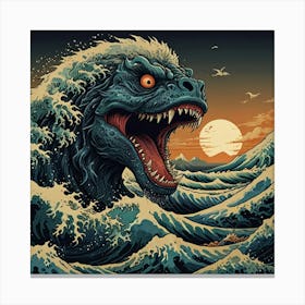 Godzilla Great Wave Off Kanagawa art print Canvas Print