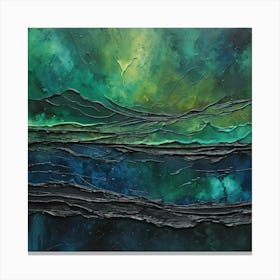 Seascape Abstract Painting Green and Blue Color Canvas Print