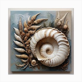Ancient sea shell and fern 3 Canvas Print