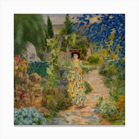 Cottage Garden, Gustav Klimt Inspired Cat 6 Canvas Print