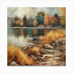 Autumn Lake,Forest Lake, Vintage Oil Painting, Farmhouse Wall Decorations, Antique Landscape, Vintage Landscape Oil Painting.6 4 Canvas Print