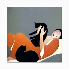 Woman With Cats 1 Canvas Print