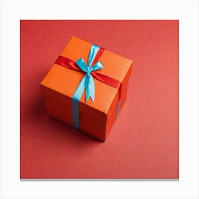 Gift Box On Red Background Canvas Print