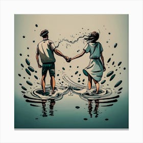 Couple Holding Hands In Water Canvas Print