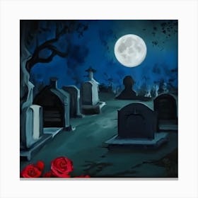 Graveyard At Night With Moonlight Canvas Print