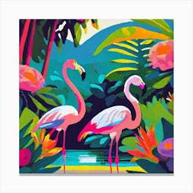 Firefly Beautiful Magic Garden With Flamingos Colourful Flowers And Tropical Plants Art Synthwave V 2 Canvas Print
