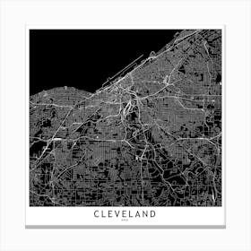 Cleveland Black And White Map Square Canvas Print