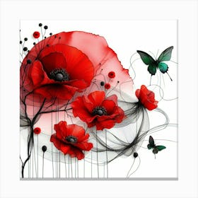 Poppies And Butterflies Canvas Print