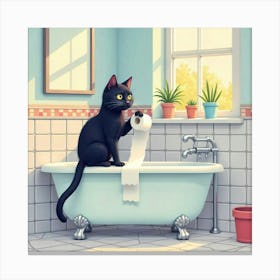 Bathroom Black Cat Toilet Paper Print Funny Art Print (3) Canvas Print