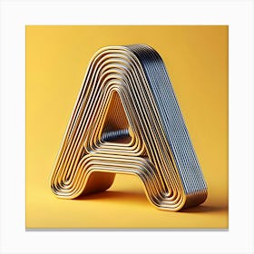 3d Typography Of The Letter A, On A Yellow Background, Chrome Shiny Texture, Ridges, Minimal (1) Canvas Print