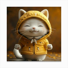 Cute Cat In Yellow Jacket 1 Canvas Print