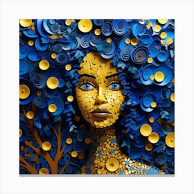 Blue And Yellow Abstract Woman Canvas Print