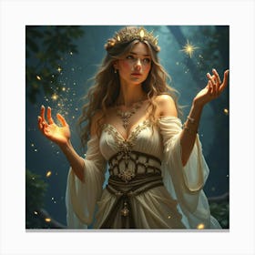 A Beautiful Enchantress Casting A Spell With Shimmering Stardust 1 Canvas Print