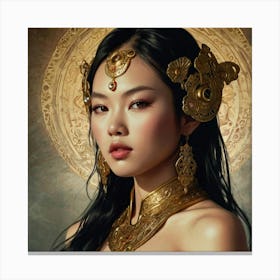 Asian Beauty The Magic of Watercolor: A Deep Dive into Undine, the Stunningly Beautiful Asian Goddess Canvas Print