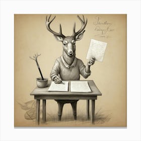 Deer Writing At Desk Canvas Print