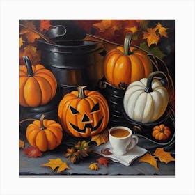 Pumpkins And Coffee Canvas Print