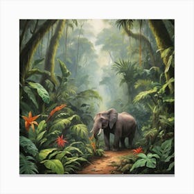 Elephant In The Jungle Art Print Paintings 1 Canvas Print