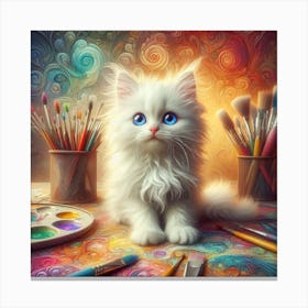 White Cat Painting 2 Canvas Print