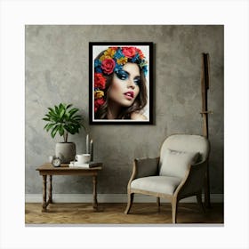 Portrait Of A Woman With Flowers Canvas Print