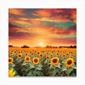 Hidden Alien , Sunflower Field At Sunset Canvas Print