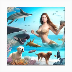 Mermaid And Animals Canvas Print