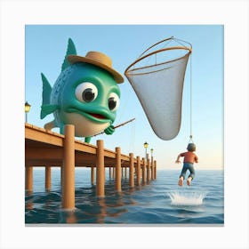 Fisherman On The Pier Canvas Print