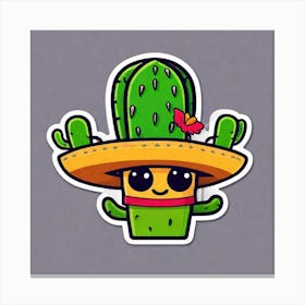 Mexico Cactus With Mexican Hat Inside Taco Sticker 2d Cute Fantasy Dreamy Vector Illustration (6) Canvas Print