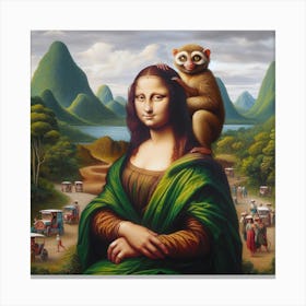Mona Lisa travels with Tarsier in Chocolate Hills Bohol Philippines Canvas Print