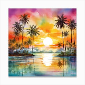 Sunset With Palm Trees Canvas Print