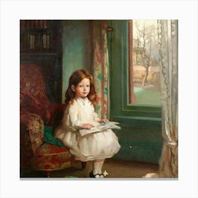 Little Girl Reading Canvas Print